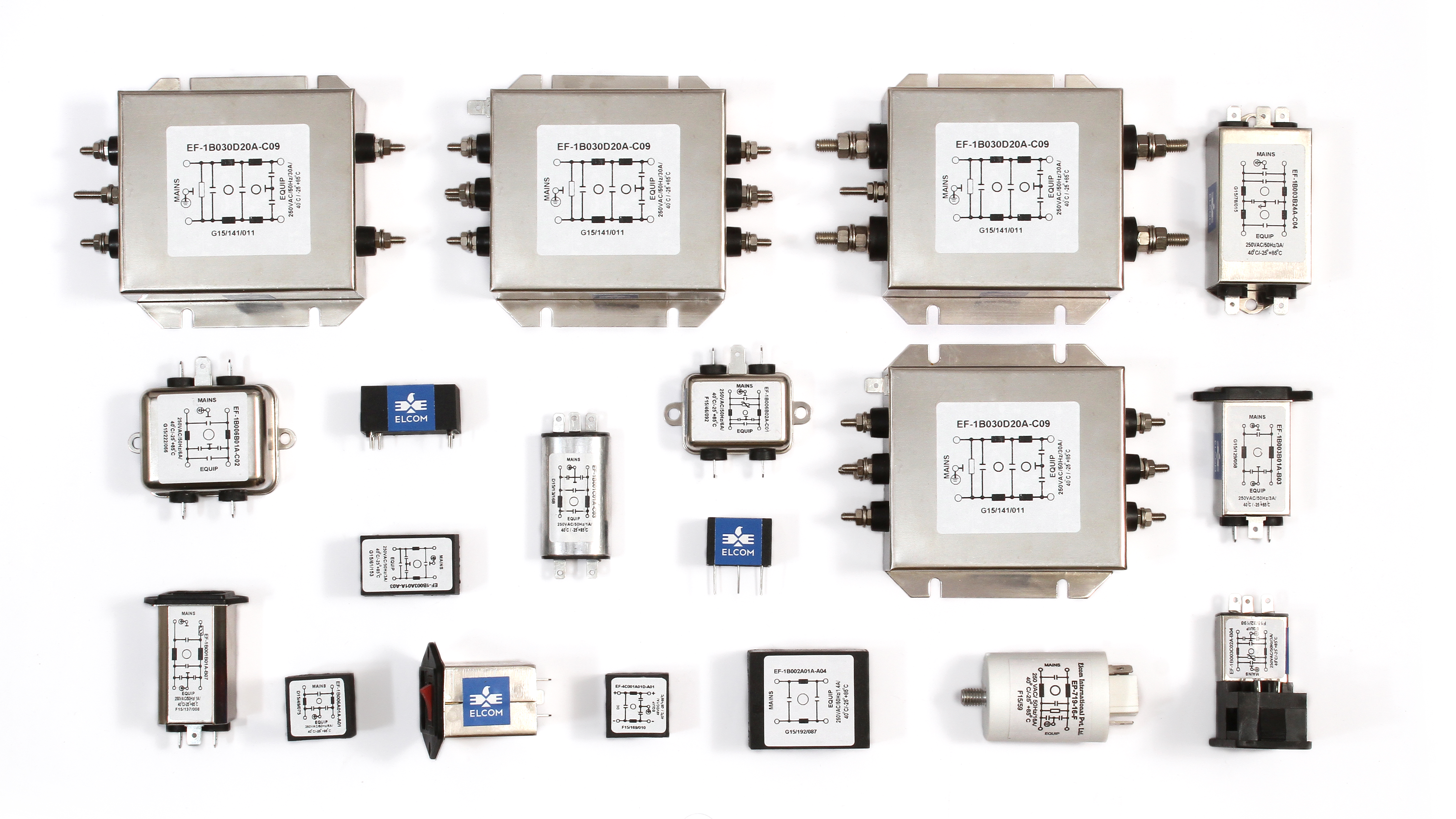 Single Phase Filter, Three Phase Filter, Three Phase Filter with Neutral ,DC Filter, IEC 60320 Inlet Filter, PCB Mount Filter, Power Cord Filter, Din Rail Mount Filter,Feed Through Filter