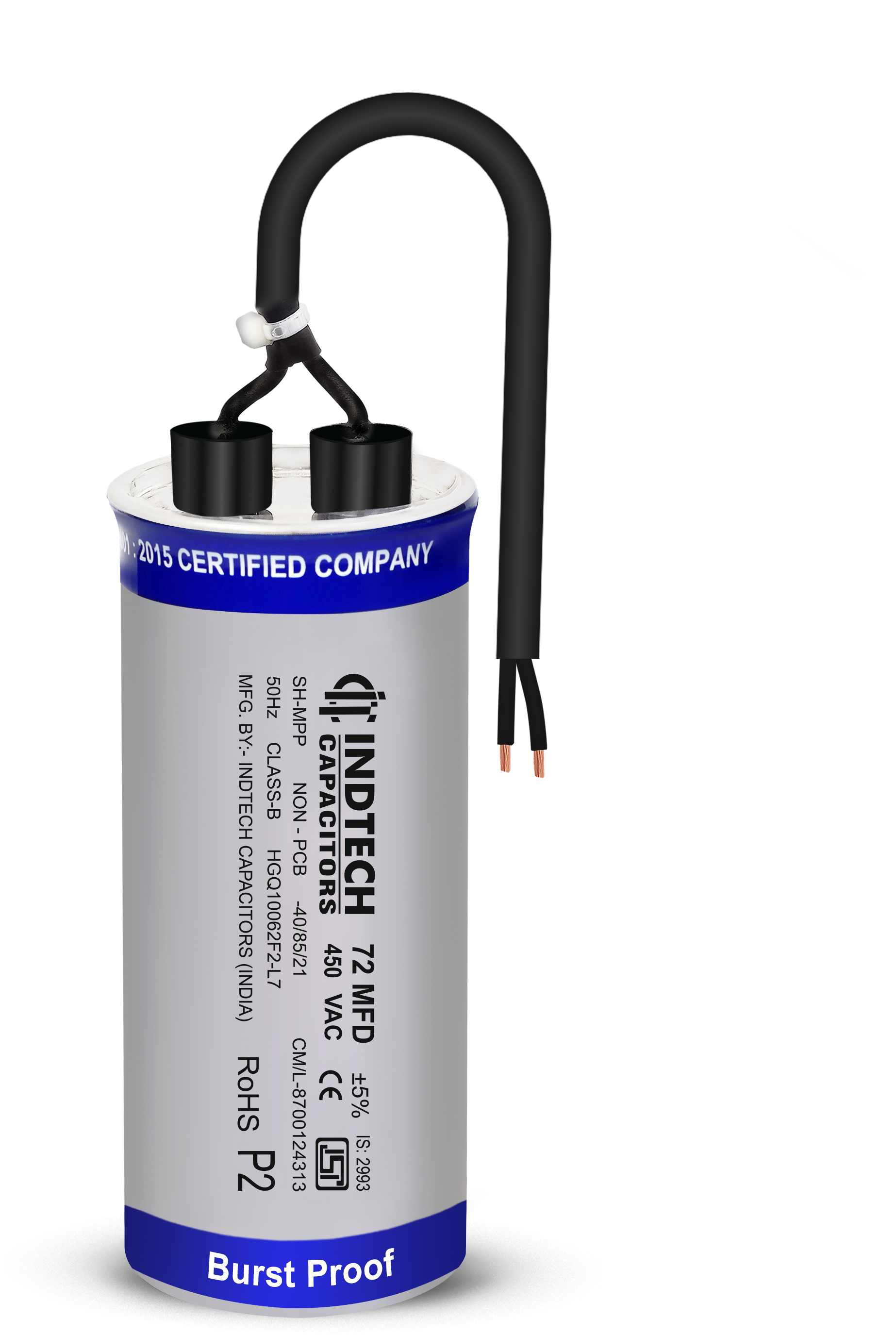 Indtech  Aluminium Burst Proof Wire Capacitor 72 MFD